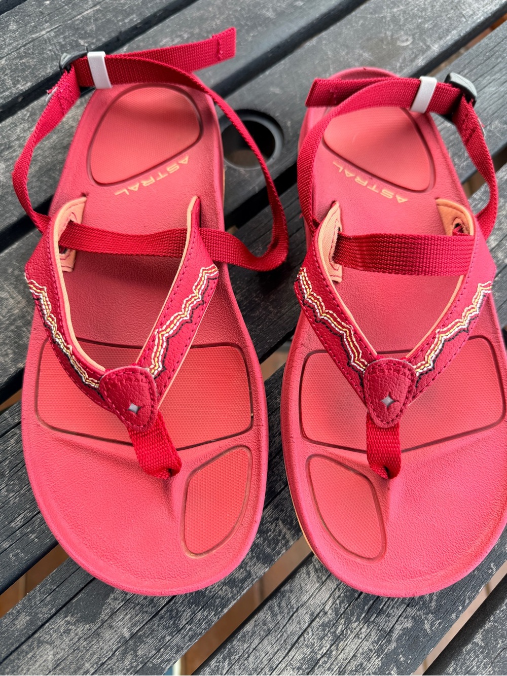 Astral Red Embroidered Strap Sandals